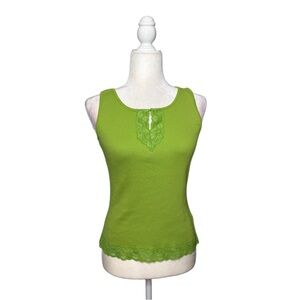 Green Lace Trim Tank Top